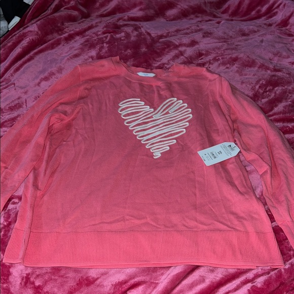 Time and Tru Pink Heart Crew Neck Sweater - Picture 1 of 8